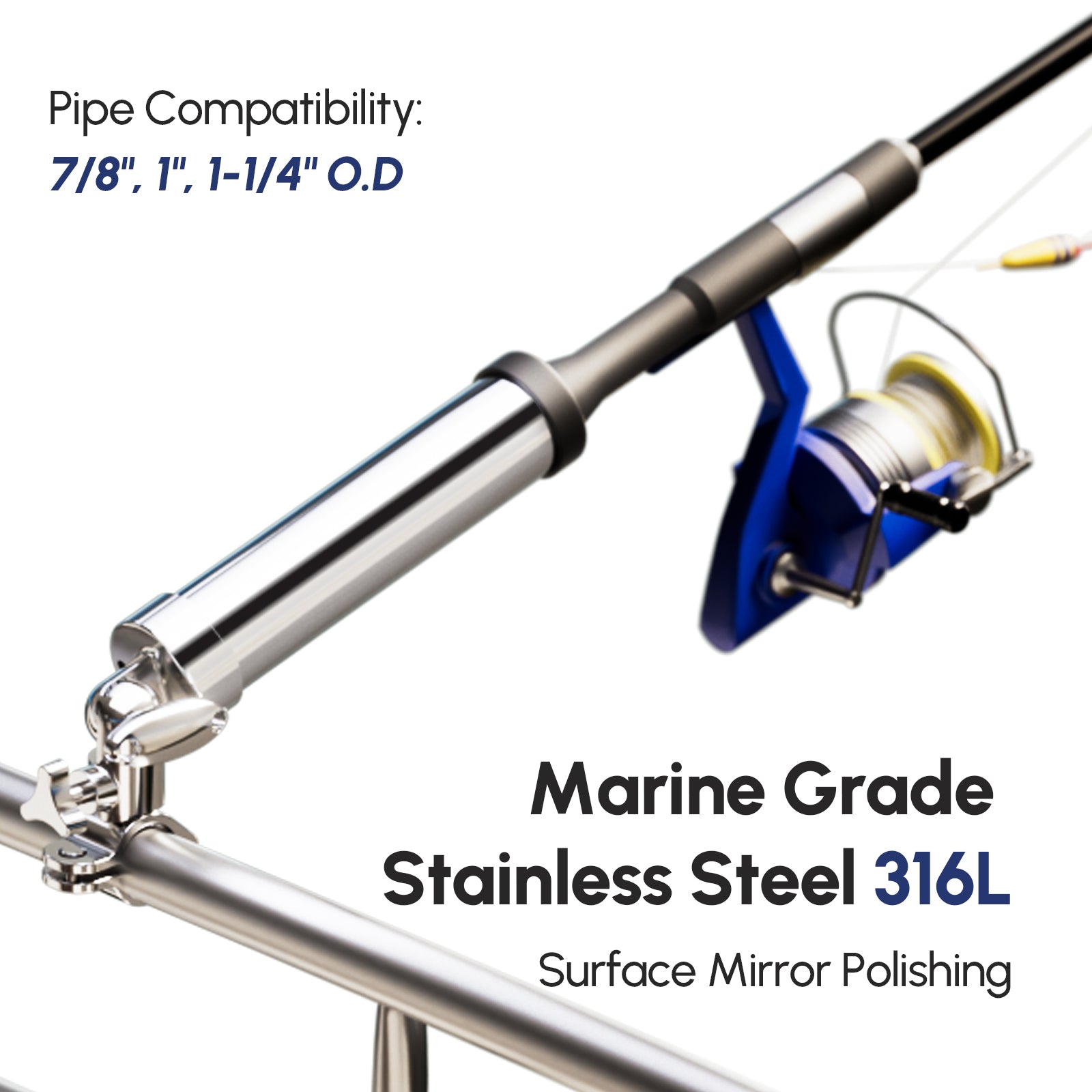 Rail Mount Clamp Fishing Rod Holder | Fits 7/8